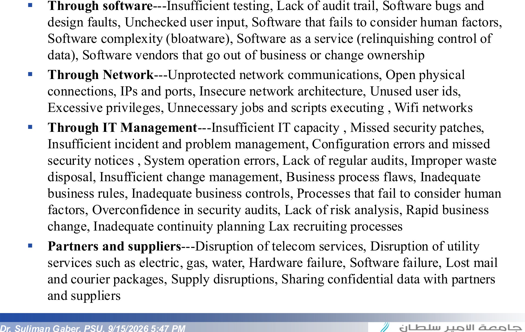 Examples of Information Security Vulnerabilities (Cont.)