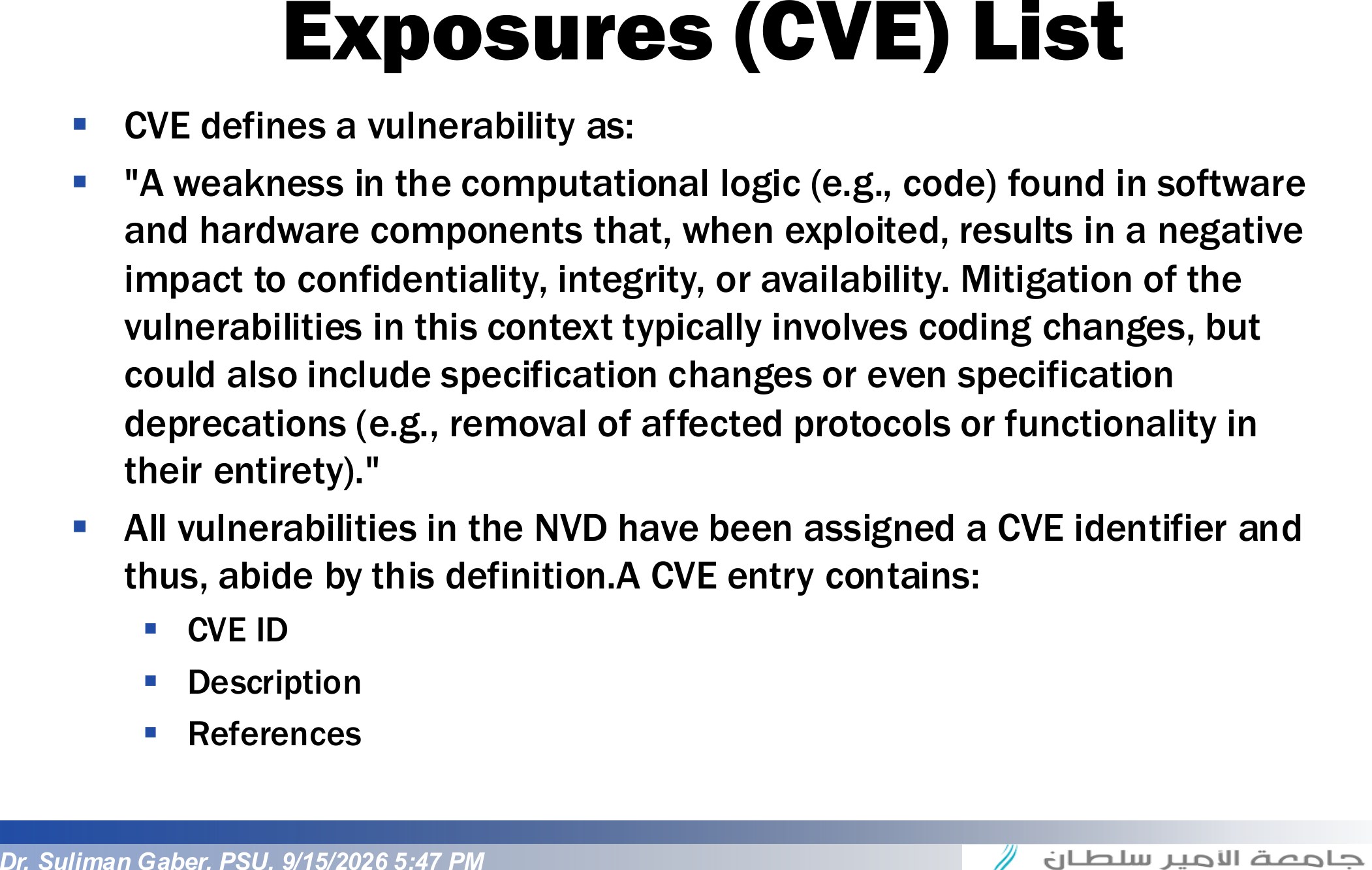 Common Vulnerabilities and Exposures (CVE) List