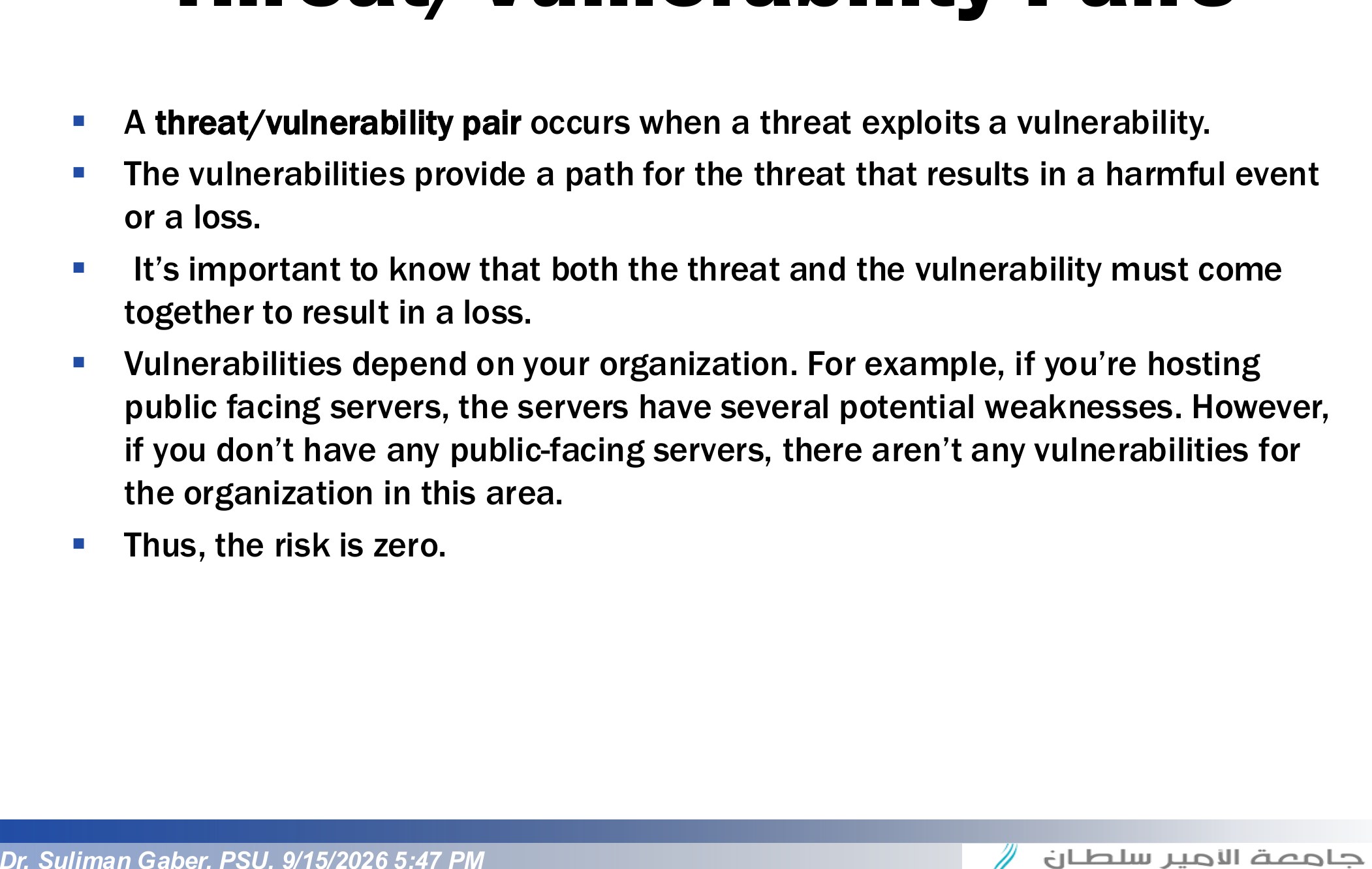 Threat/Vulnerability Pairs