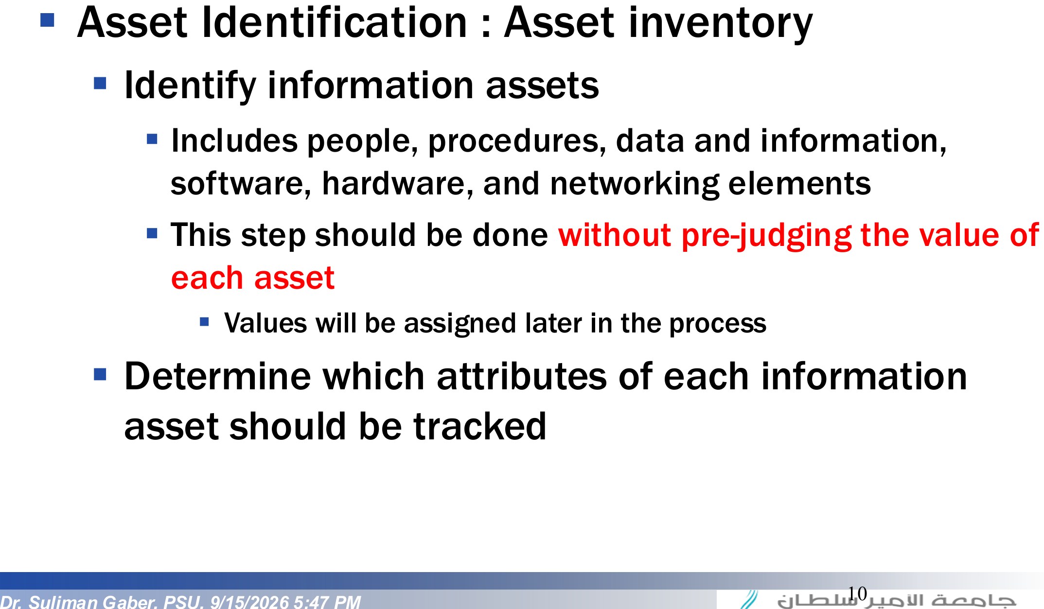 Asset Identification, valuation, ranking