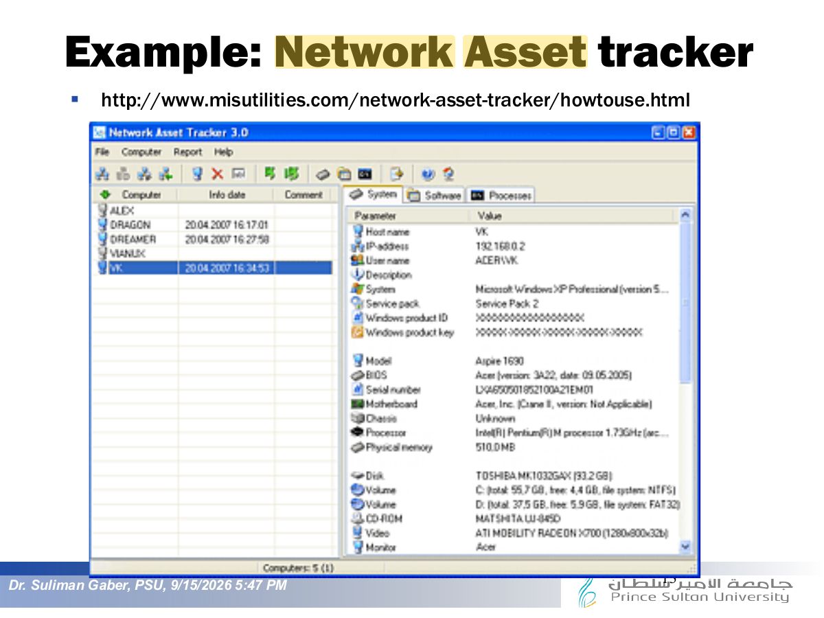 Slide 13: Example: Network Asset tracker