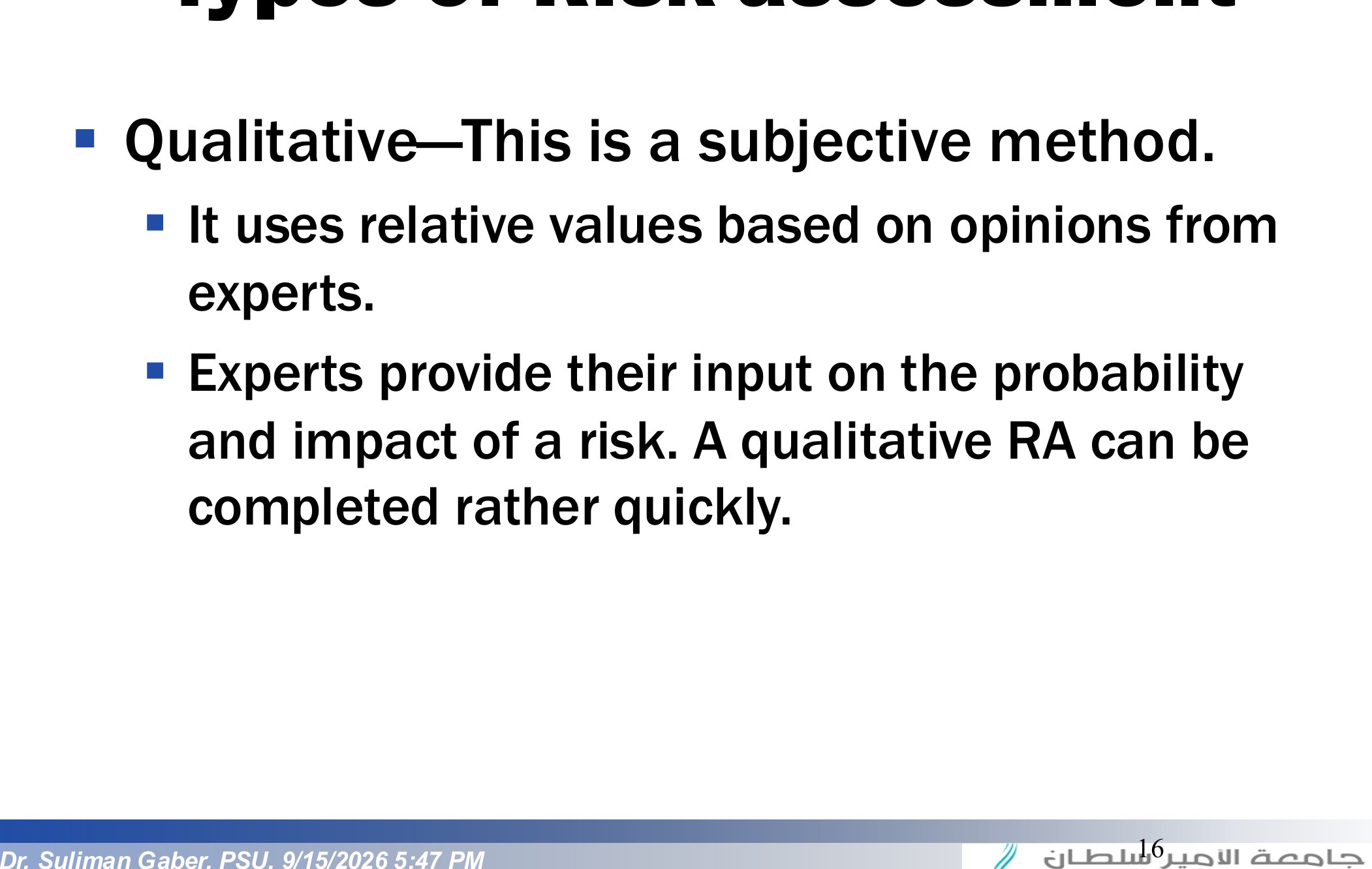Types of Risk assessment
