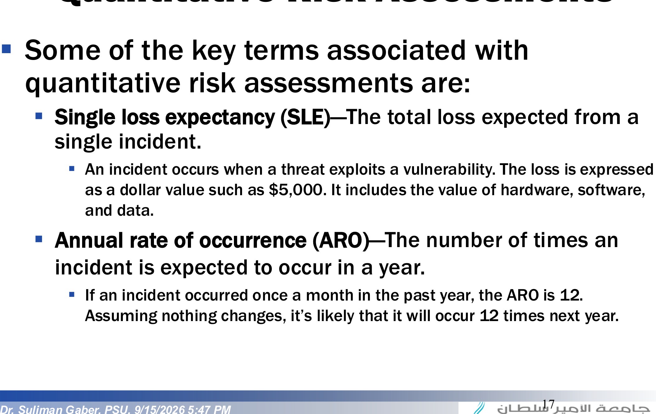 Quantitative Risk Assessments