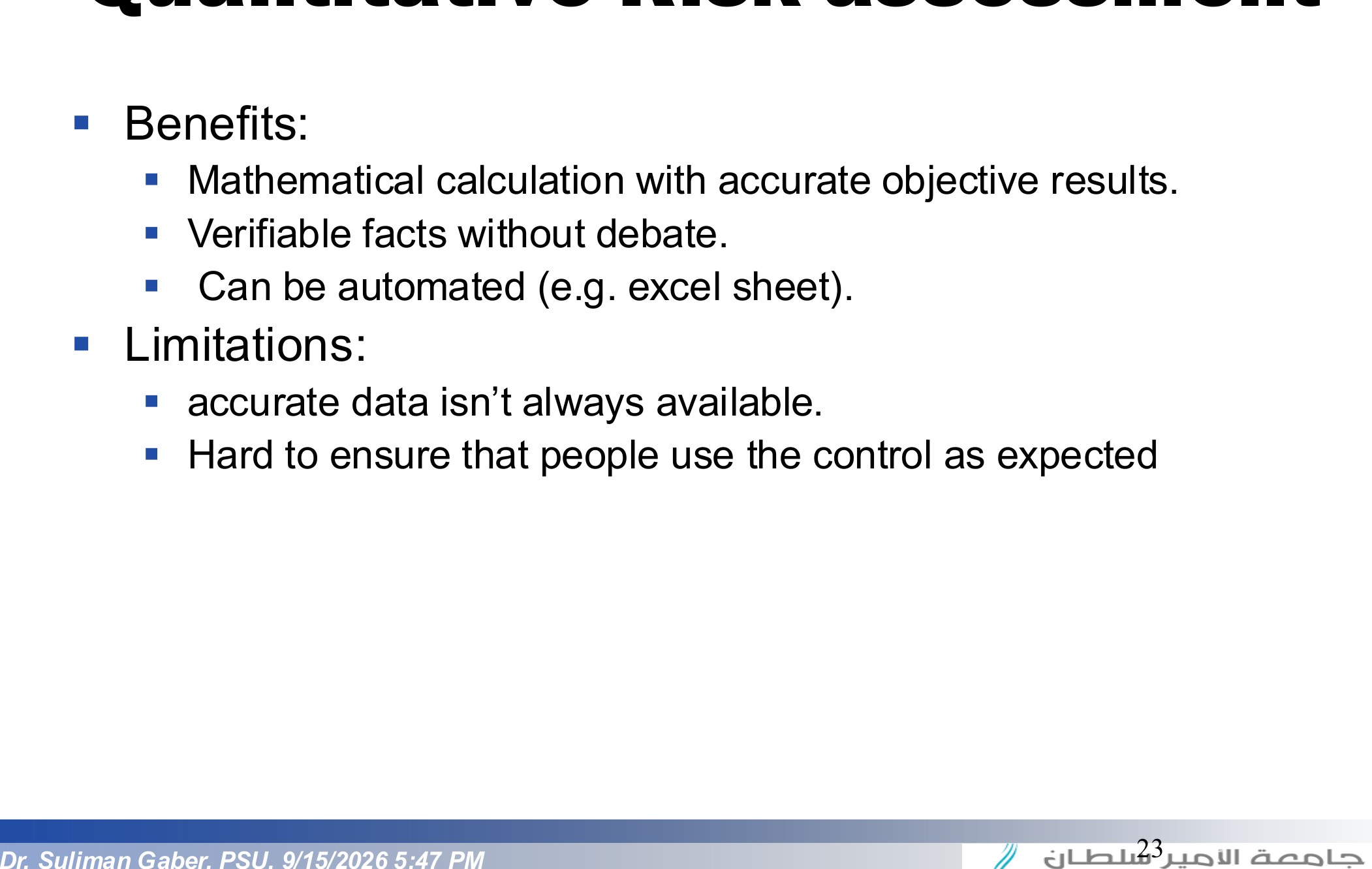 Quantitative Risk assessment