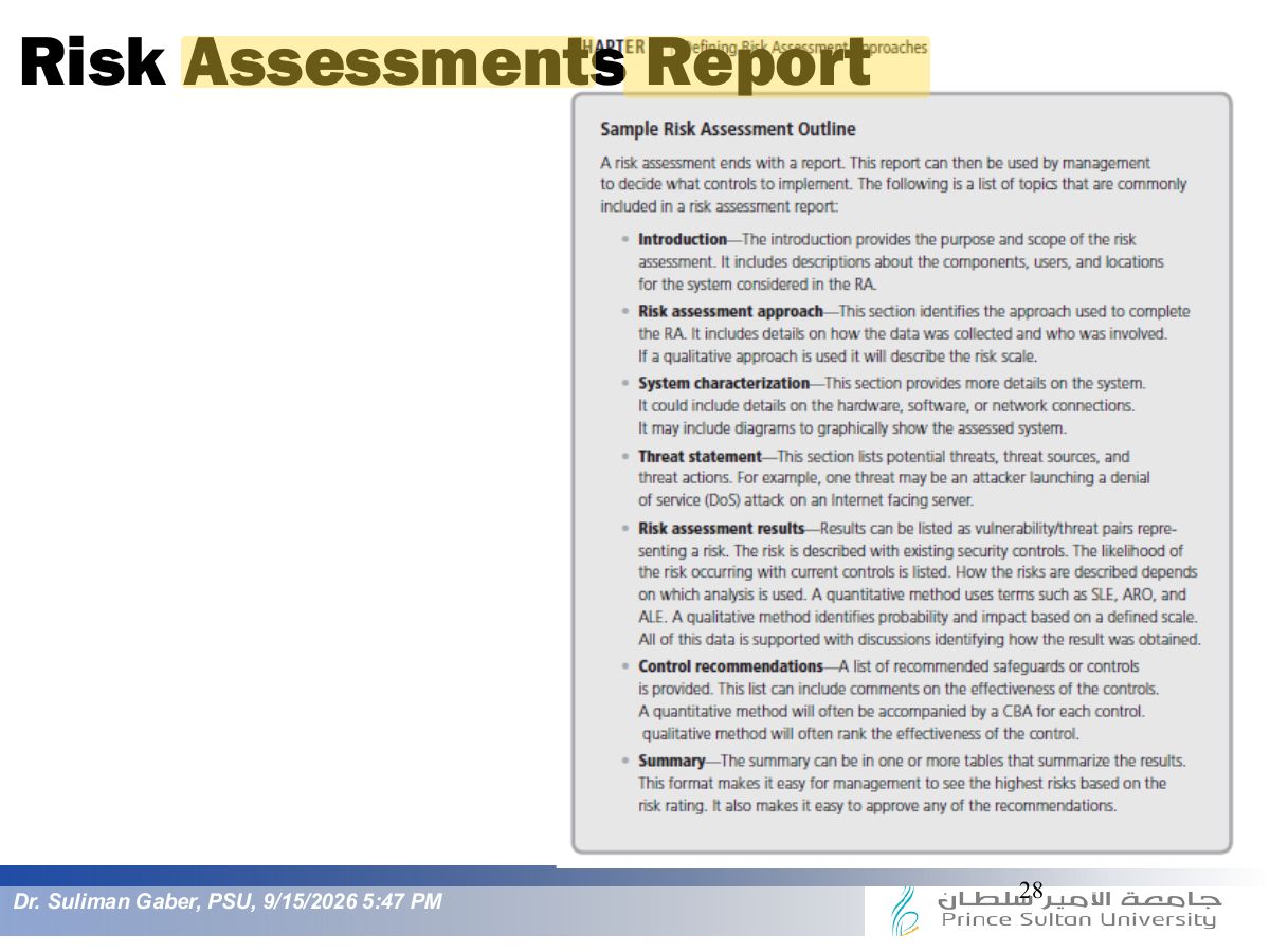 Slide 28: Risk Assessments Report