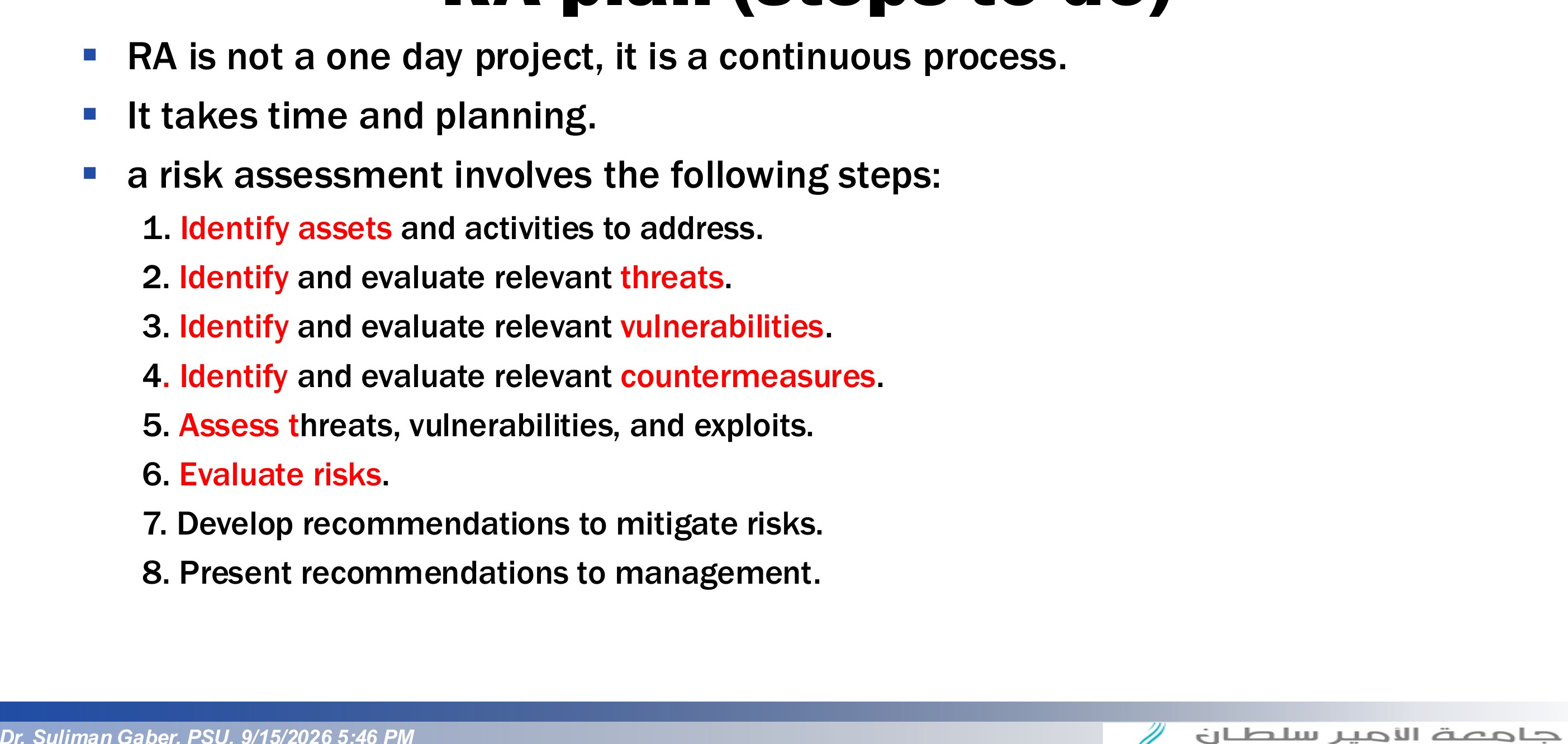 RA plan (steps to do)