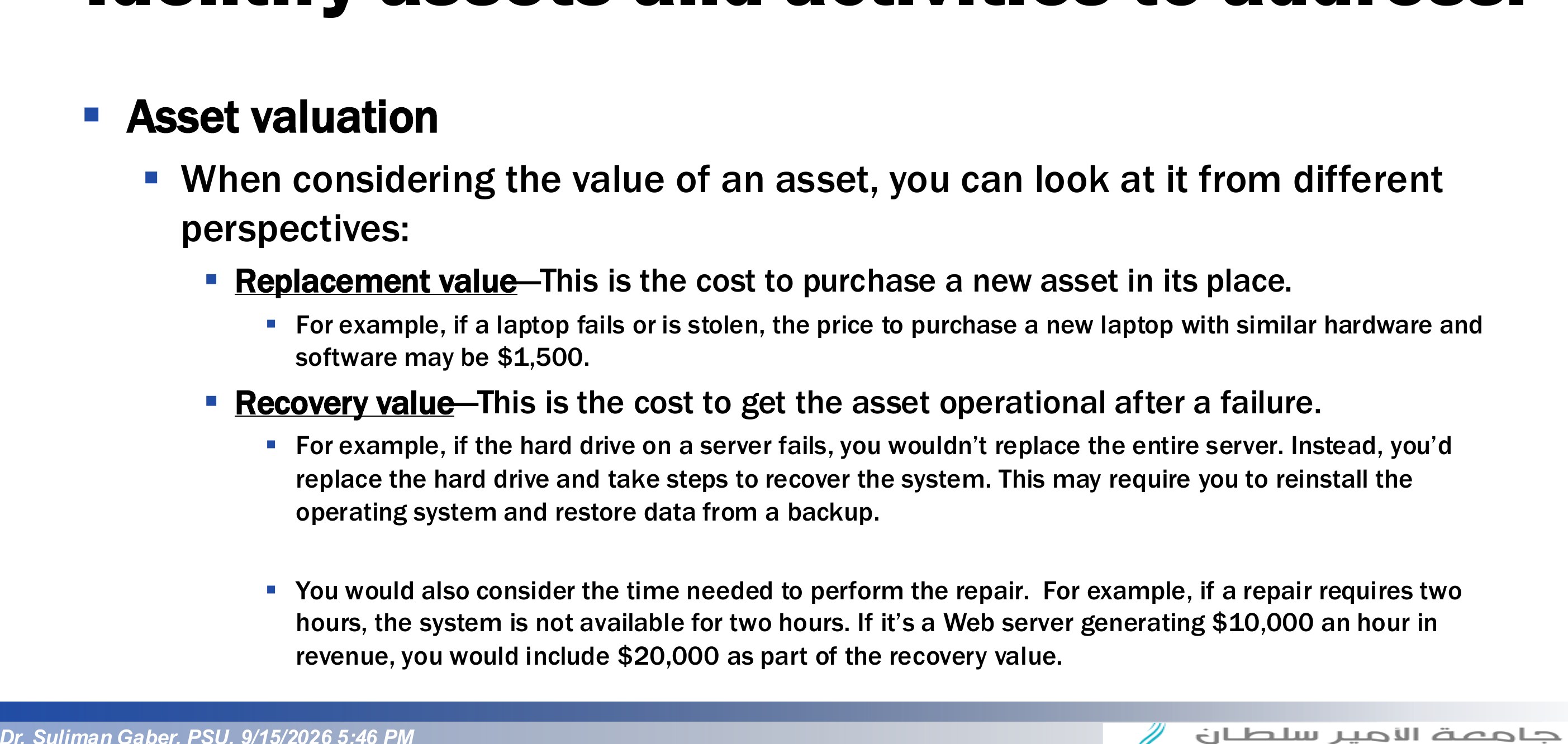 Identify assets and activities to address.