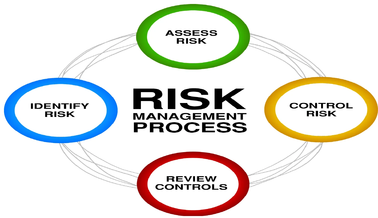 The risk management process: identify, assess, control, review.