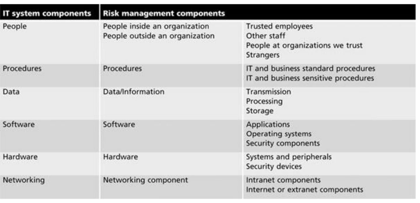 IT system components mapped to risk management components.