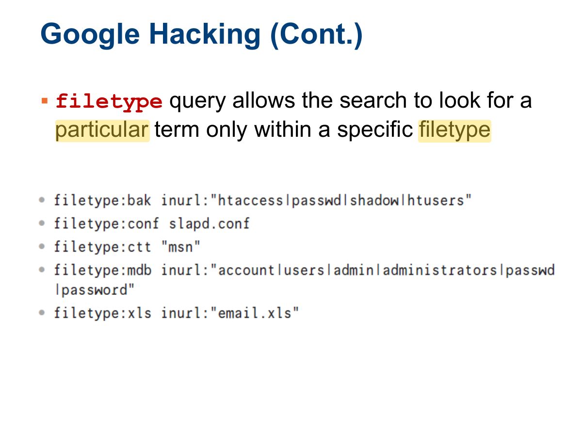 Slide 17: Google Hacking (Cont.)