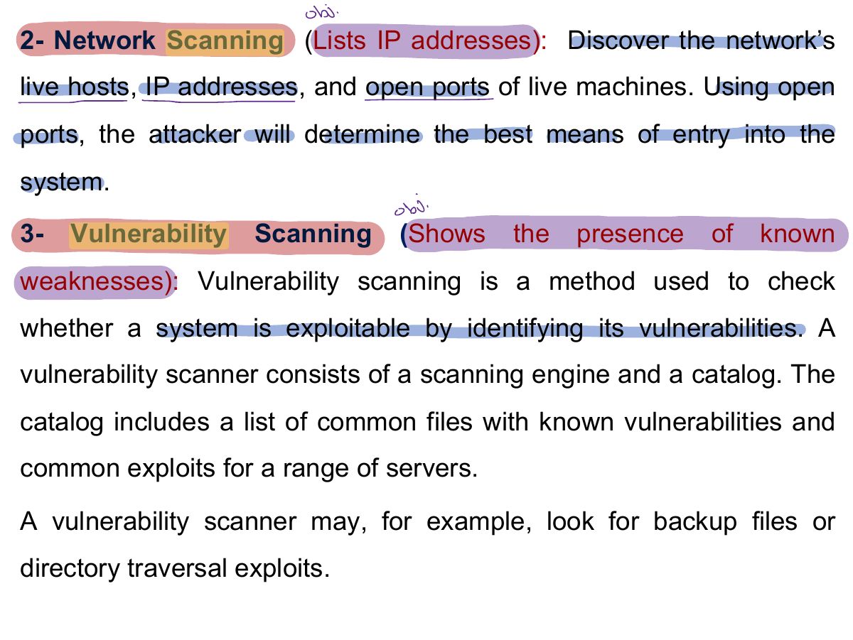 Slide 8: 2- Network Scanning (Lists IP addresses): Discover the network’s