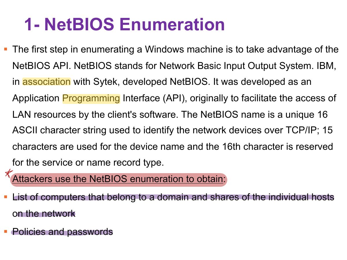 Slide 9: 1- NetBIOS Enumeration