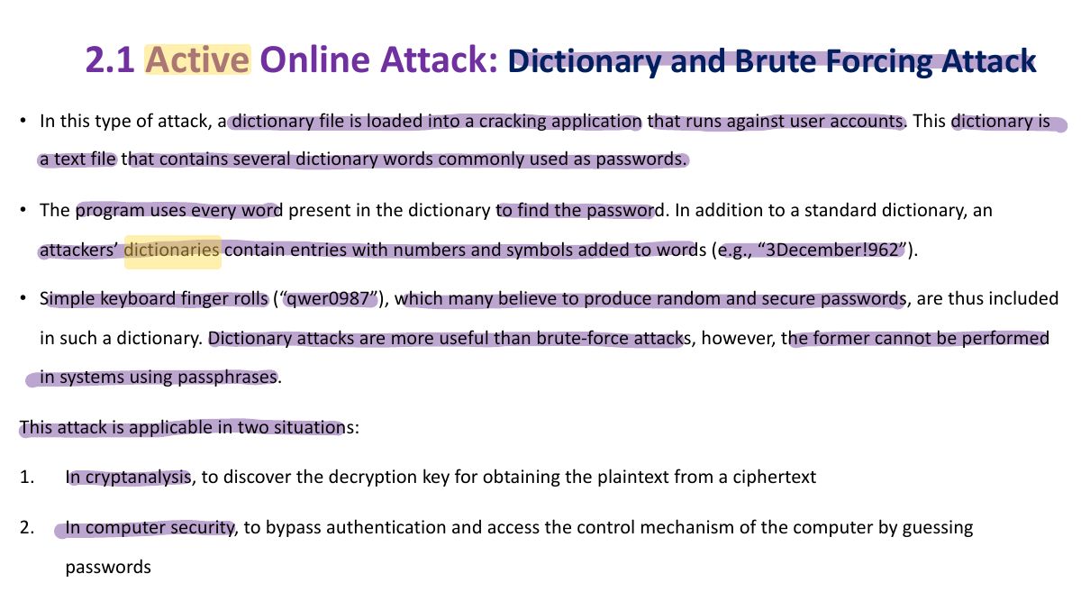 Slide 18: 2.1 Active Online Attack: Dictionary and Brute Forcing Attack