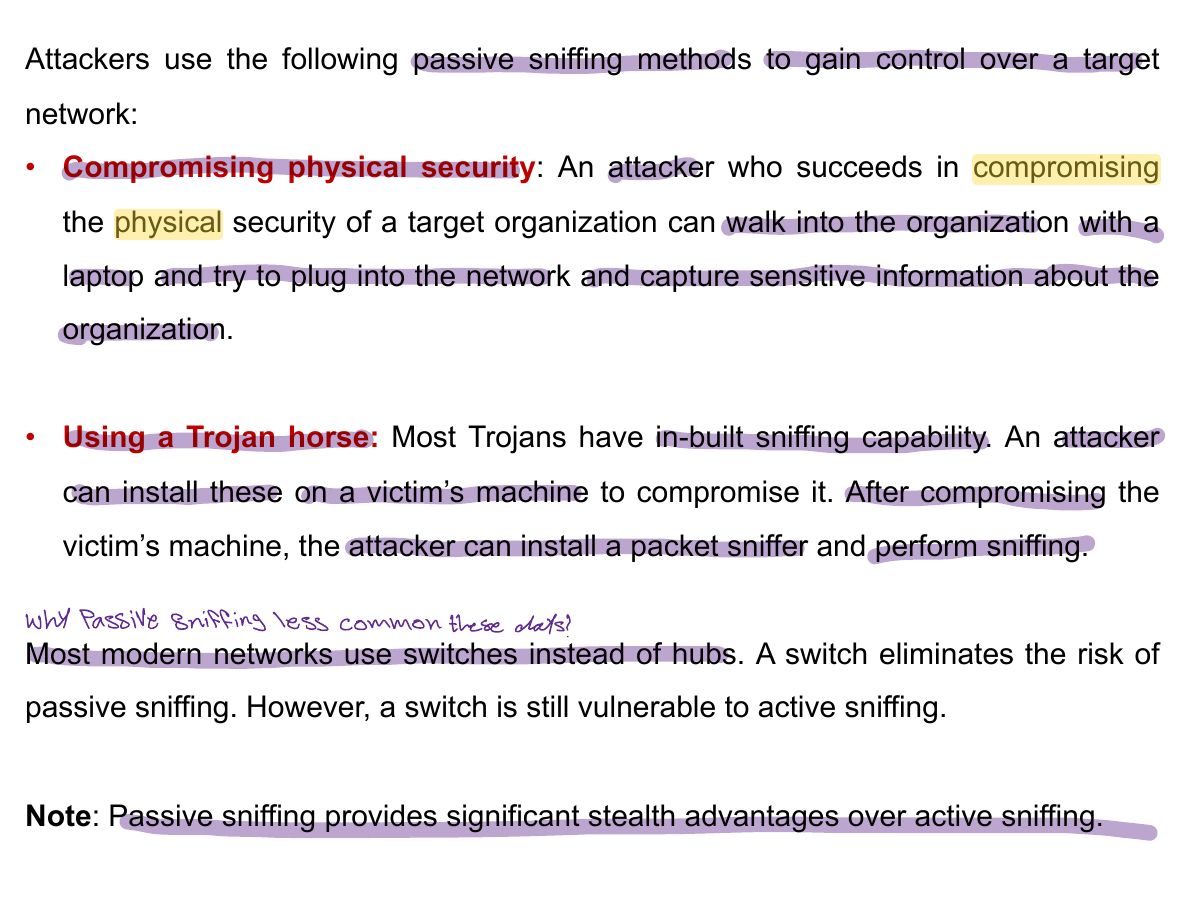 Slide 9: Attackers use the following passive sniffing methods to gain control over a target