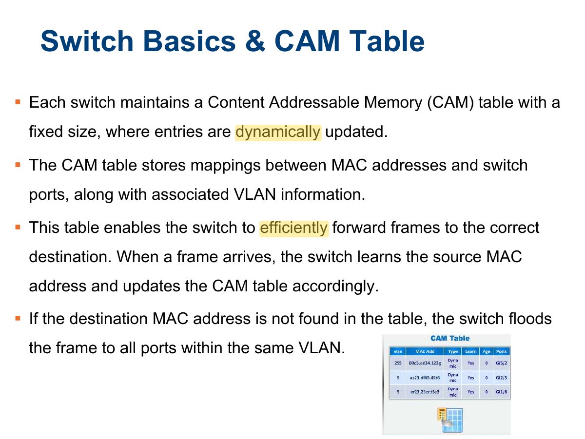 Slide 14: Switch Basics & CAM Table
