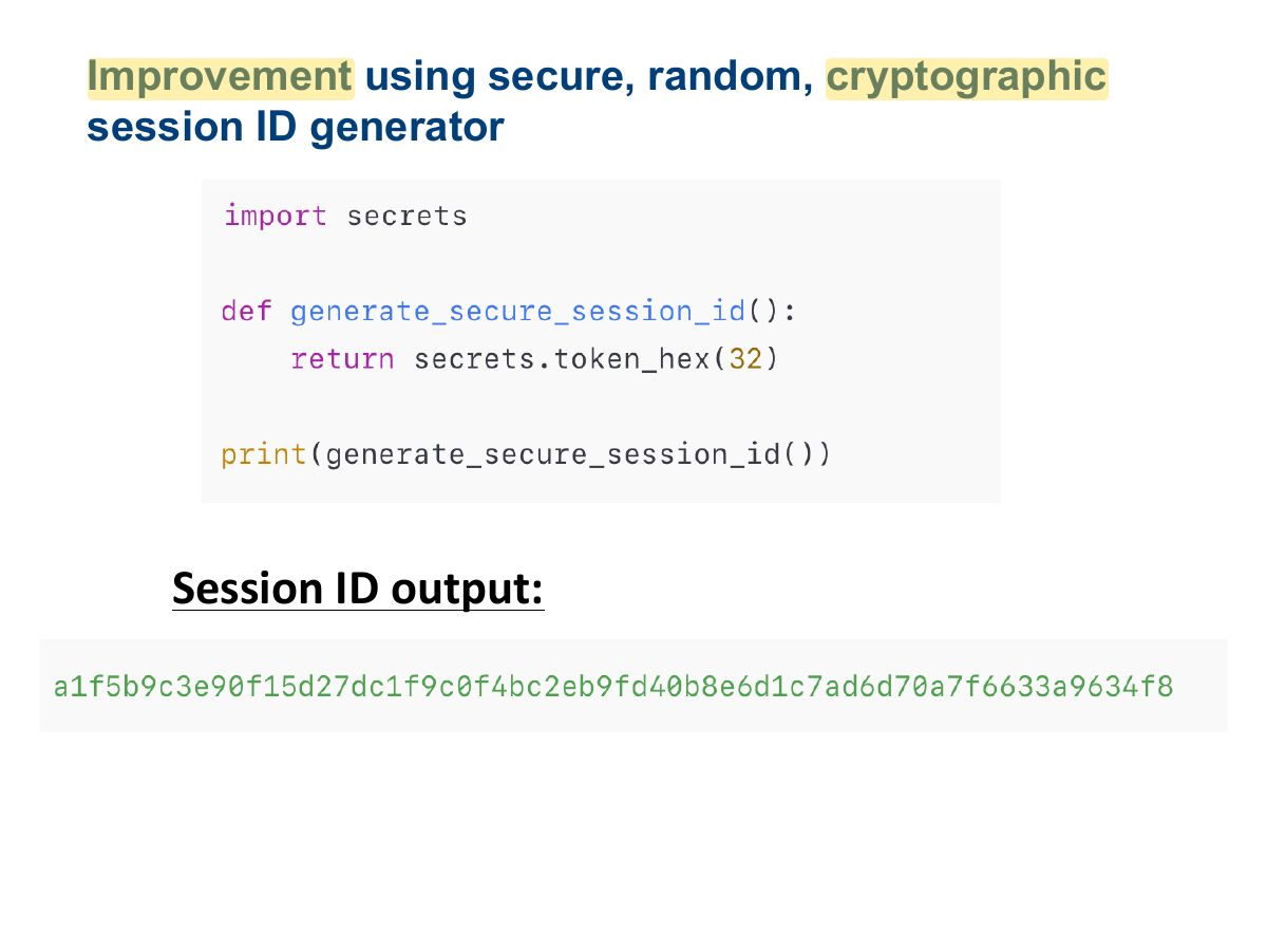 Slide 37: Improvement using secure, random, cryptographic session ID generator