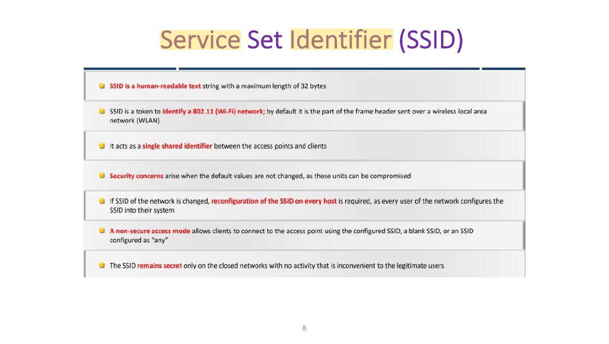 Slide 8: Service Set Identifier (SSID)
