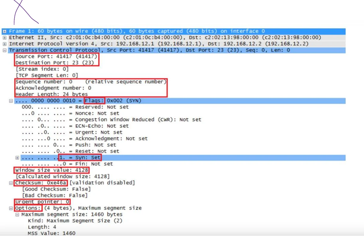TCP flags as seen in a packet capture.