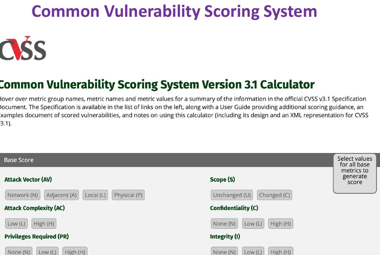 The Common Vulnerability Scoring System (CVSS).