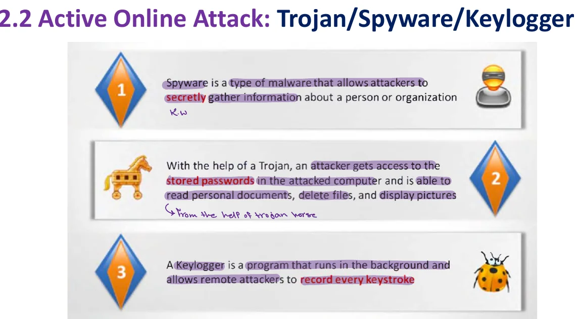 Trojan, spyware and keylogger attacks.