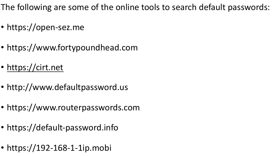 Where default passwords are looked up.