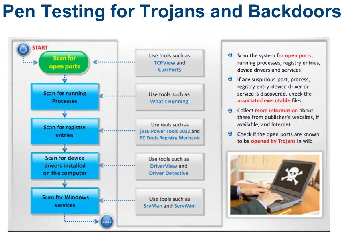 Pen testing for trojans and backdoors.
