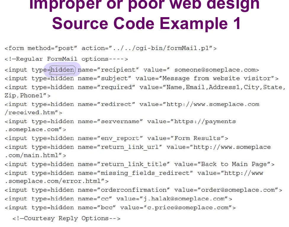 Improper or poor web design: a source code example.