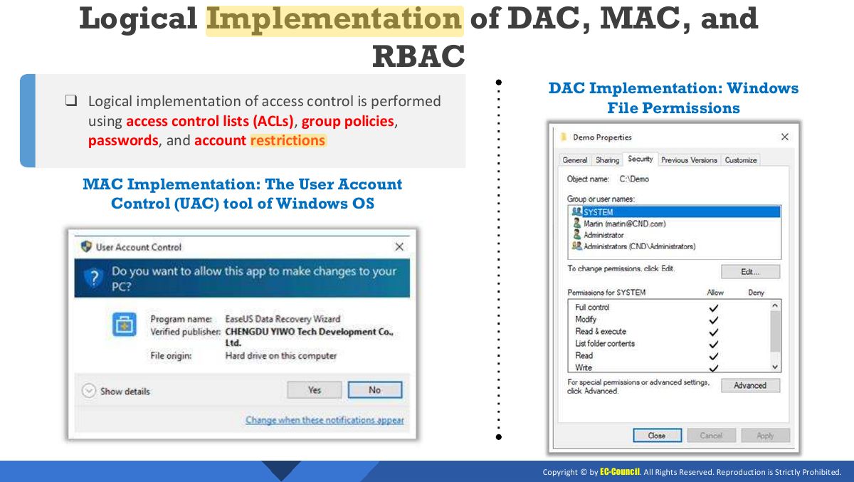 Slide 16: Logical Implementation of DAC, MAC, and RBAC