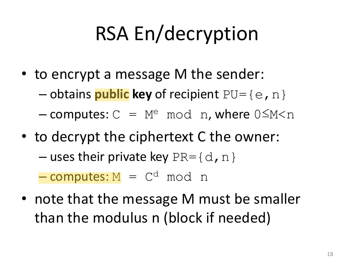 Slide 18: RSA En/decryption