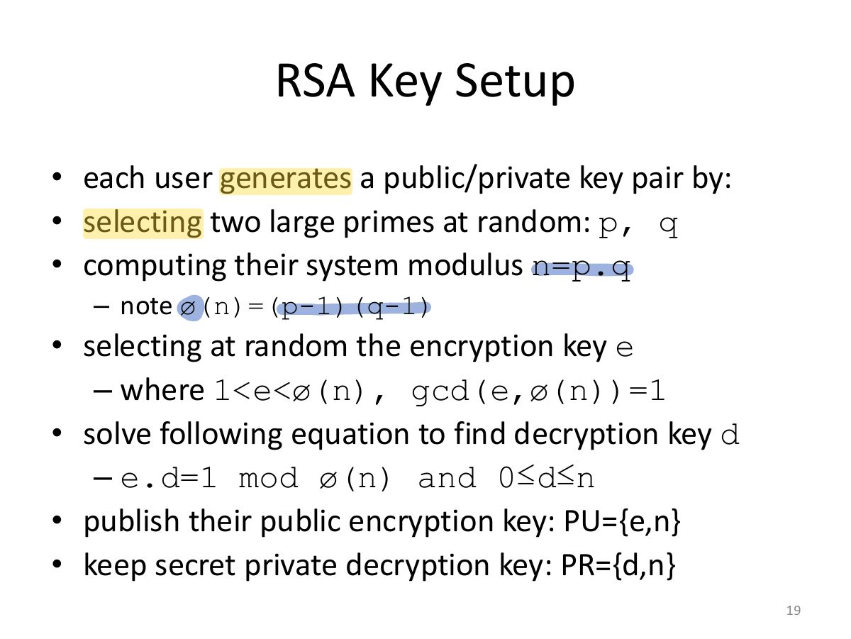 Slide 19: RSA Key Setup