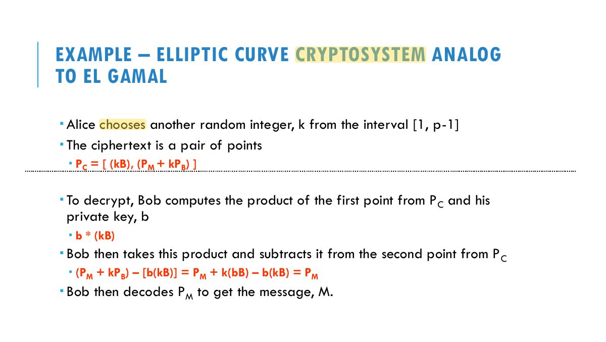 Slide 24: EXAMPLE – ELLIPTIC CURVE CRYPTOSYSTEM ANALOG TO EL GAMAL