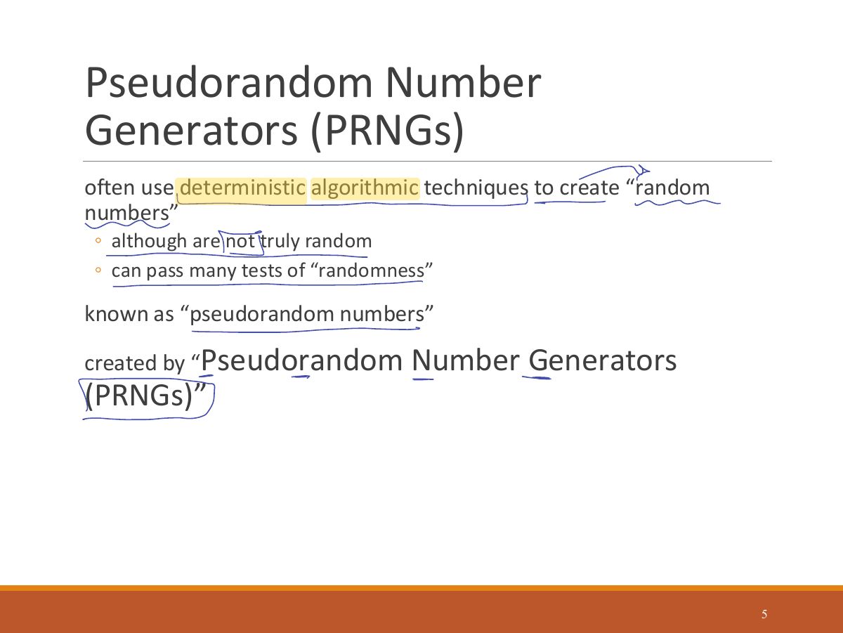 Slide 5: Pseudorandom Number Generators (PRNGs)