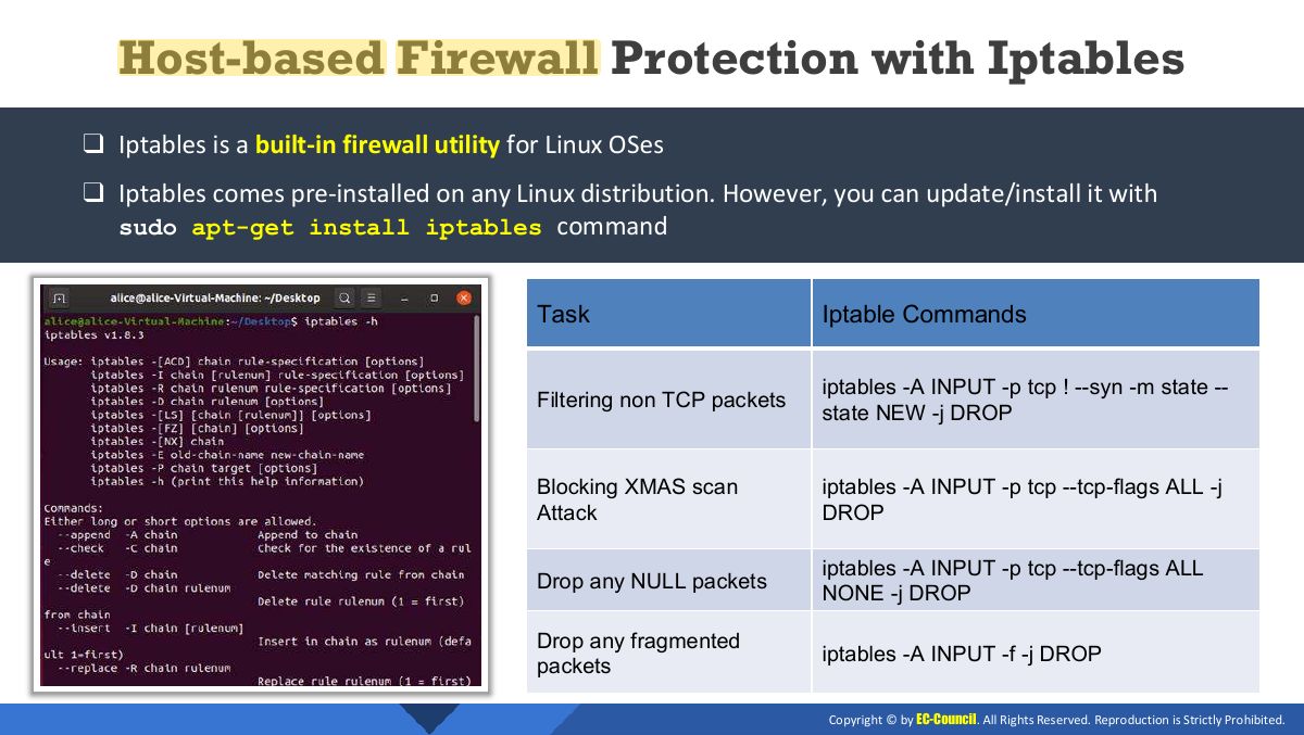 Slide 37: Host-based Firewall Protection with Iptables