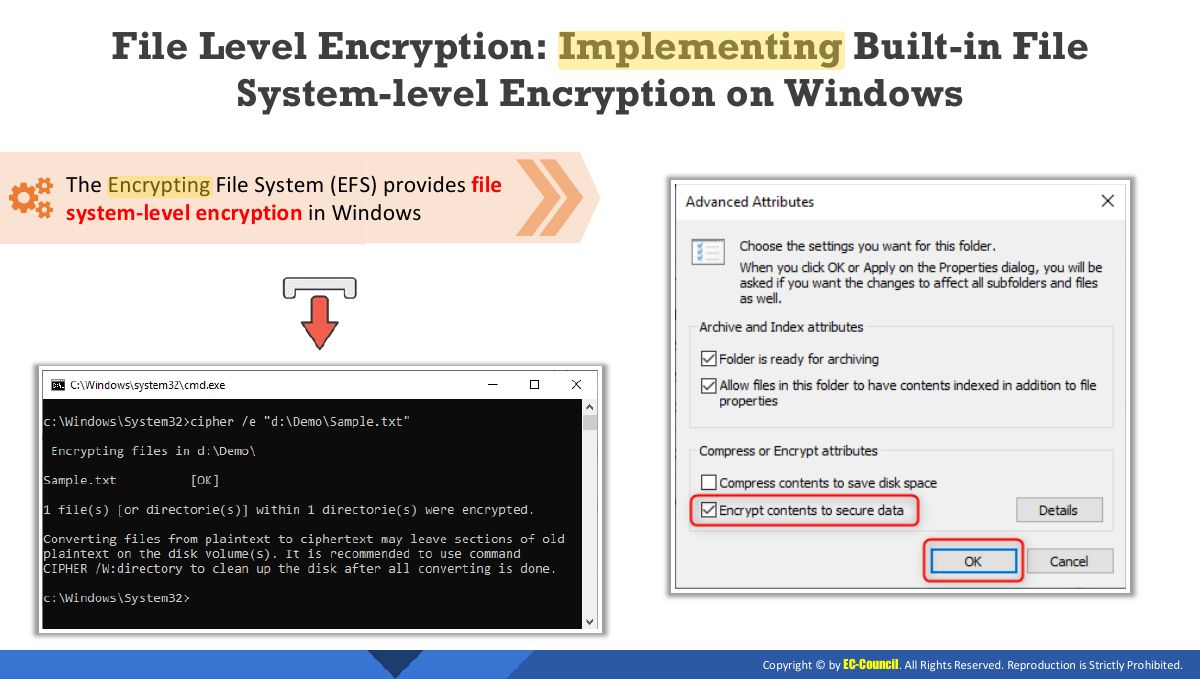 Slide 13: File Level Encryption: Implementing Built-in File System-level Encryption on Windows