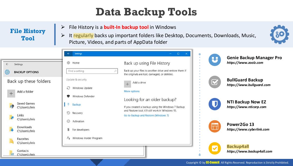 Slide 40: Data Backup Tools