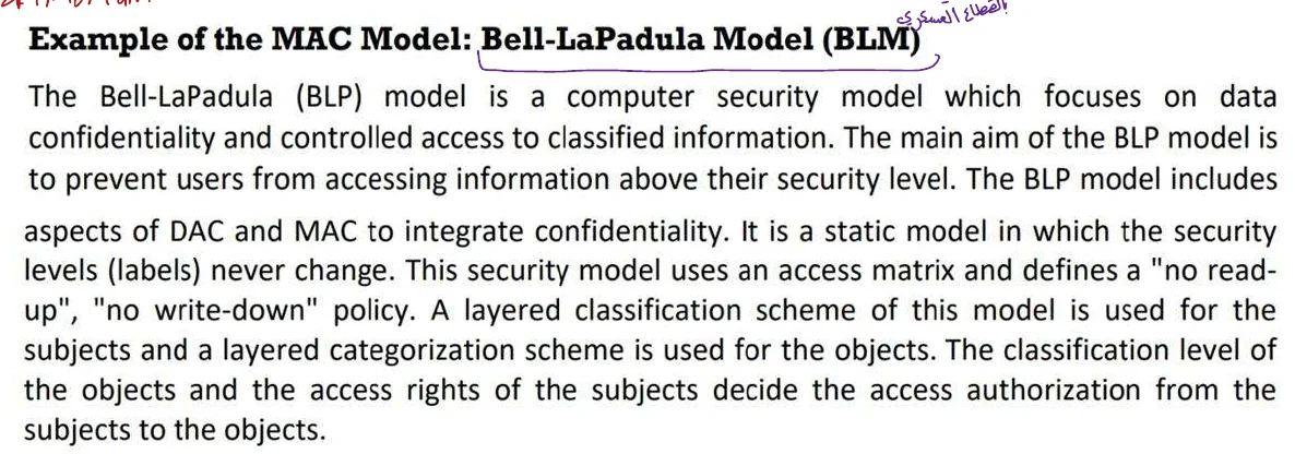 The Bell-LaPadula model.