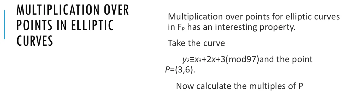 Multiplication over points in elliptic curves.