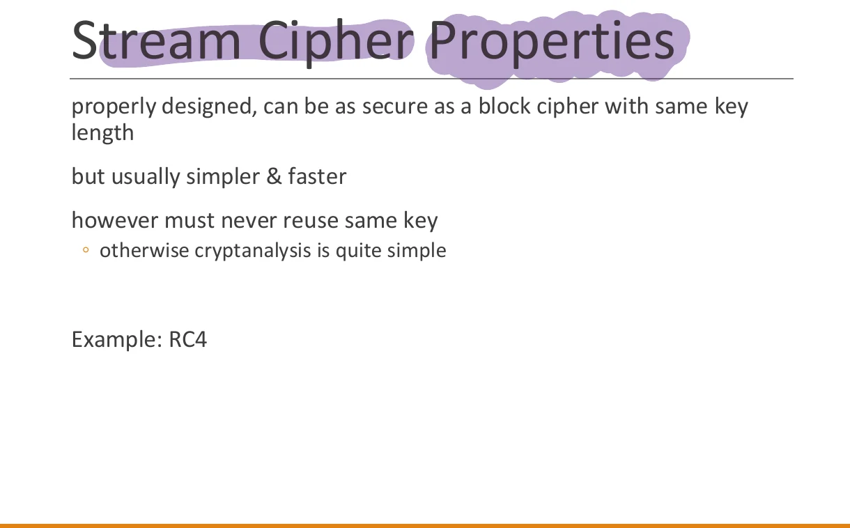 Stream cipher properties.