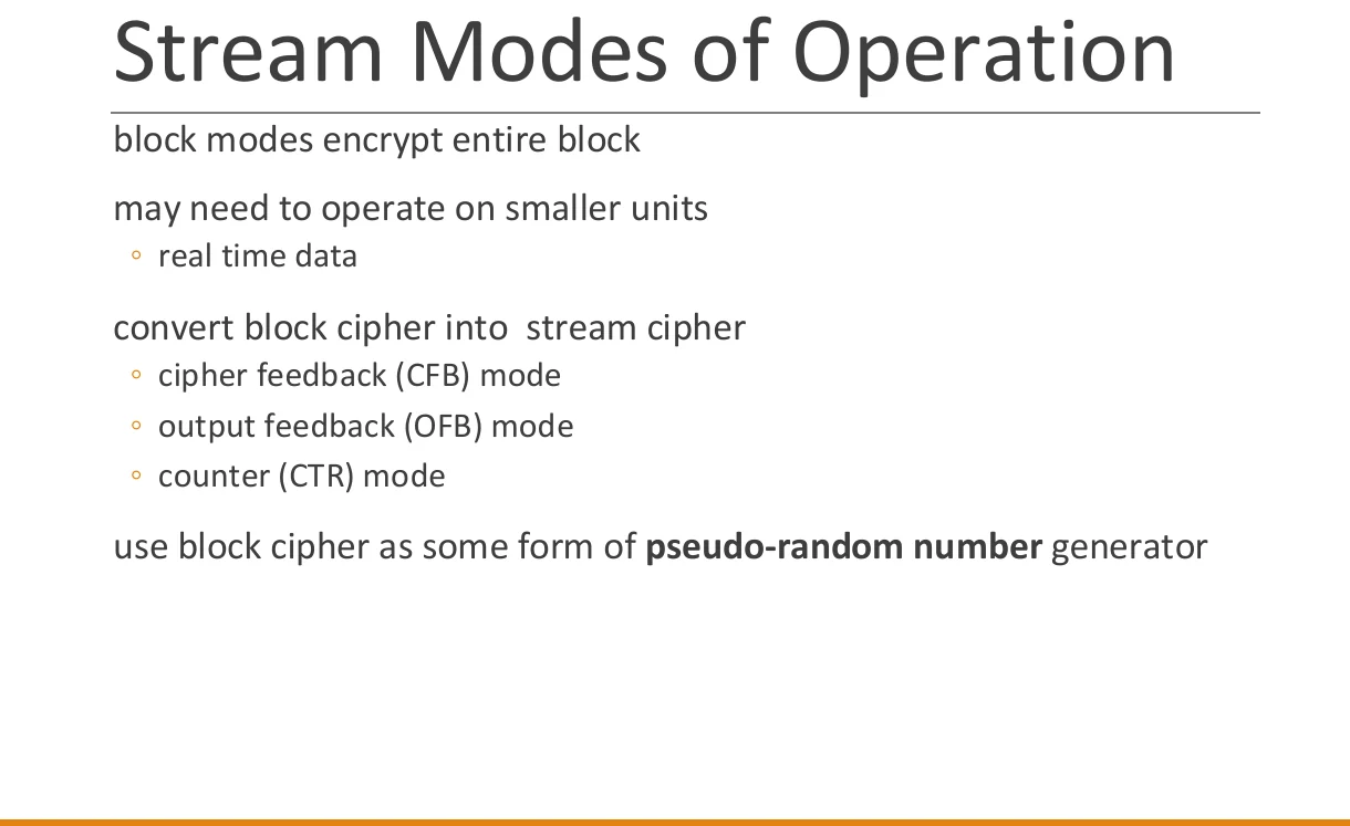 Stream modes of operation.