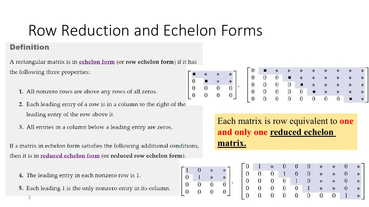 Slide 2: Row Reduction and Echelon Forms