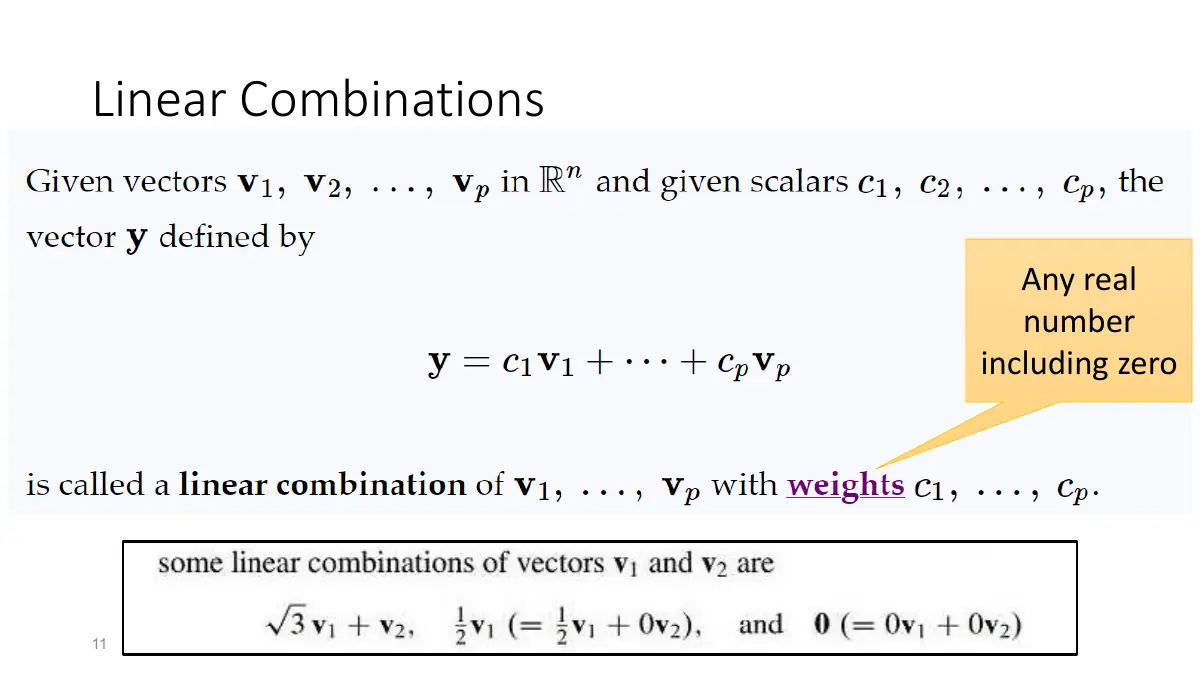 Slide 11: Linear Combinations
