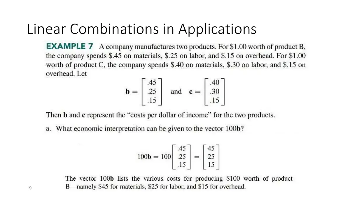 Slide 19: Linear Combinations in Applications