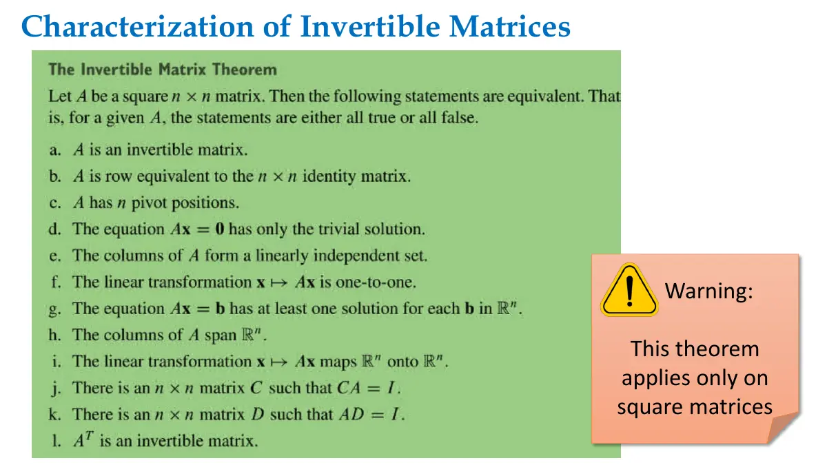 Slide 8: Characterization of Invertible Matrices