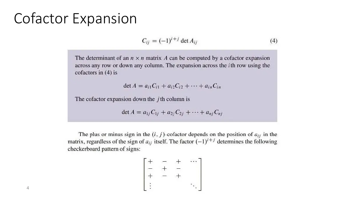 Slide 4: Cofactor Expansion