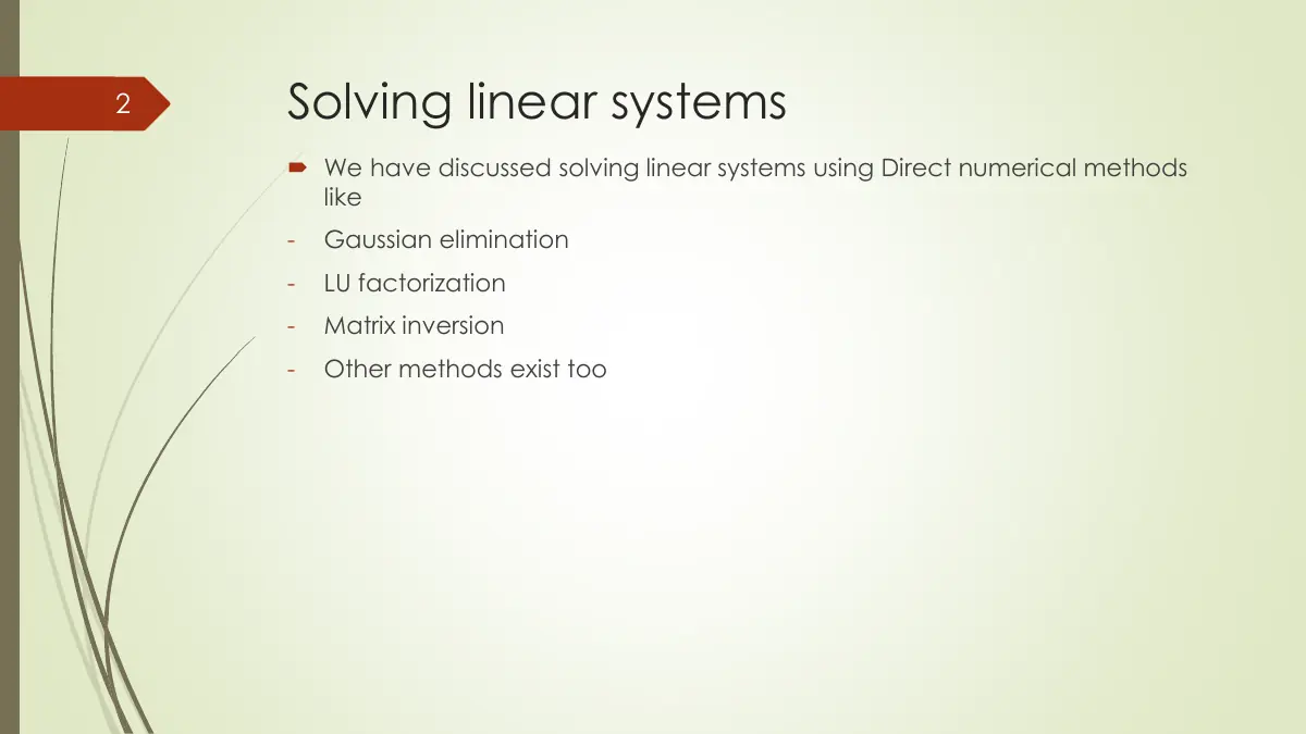 Slide 2: Solving linear systems