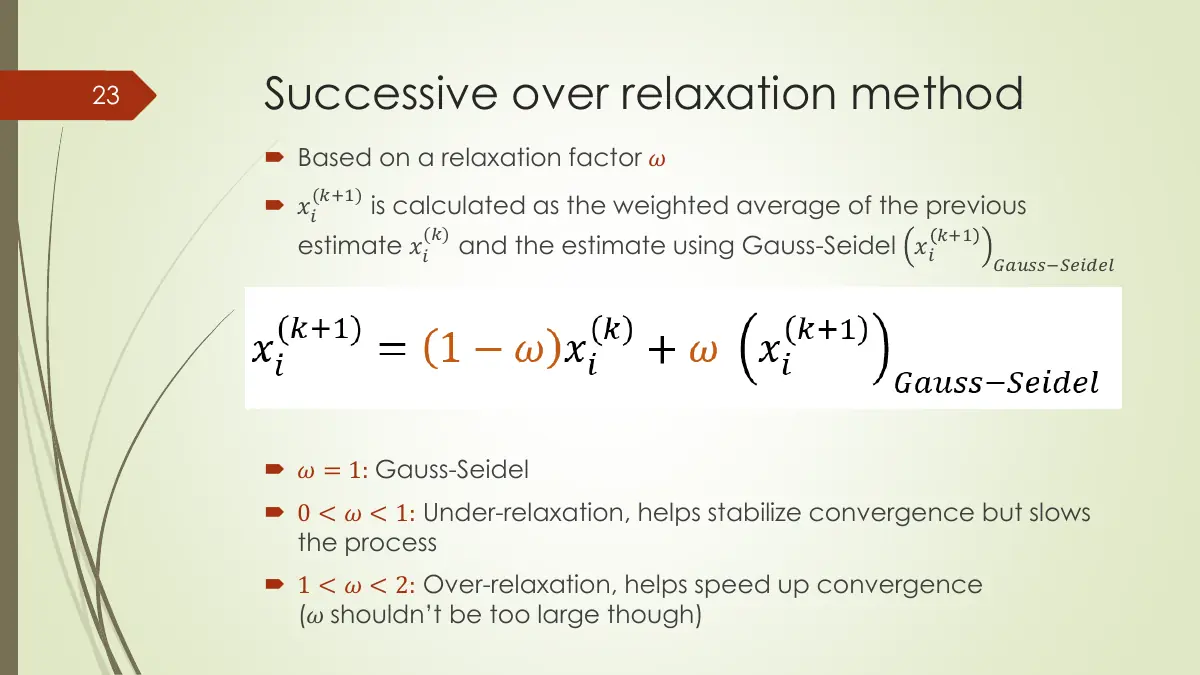Slide 23: Successive over relaxation method