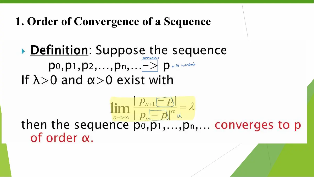 Slide 2: 1. Order of Convergence of a Sequence