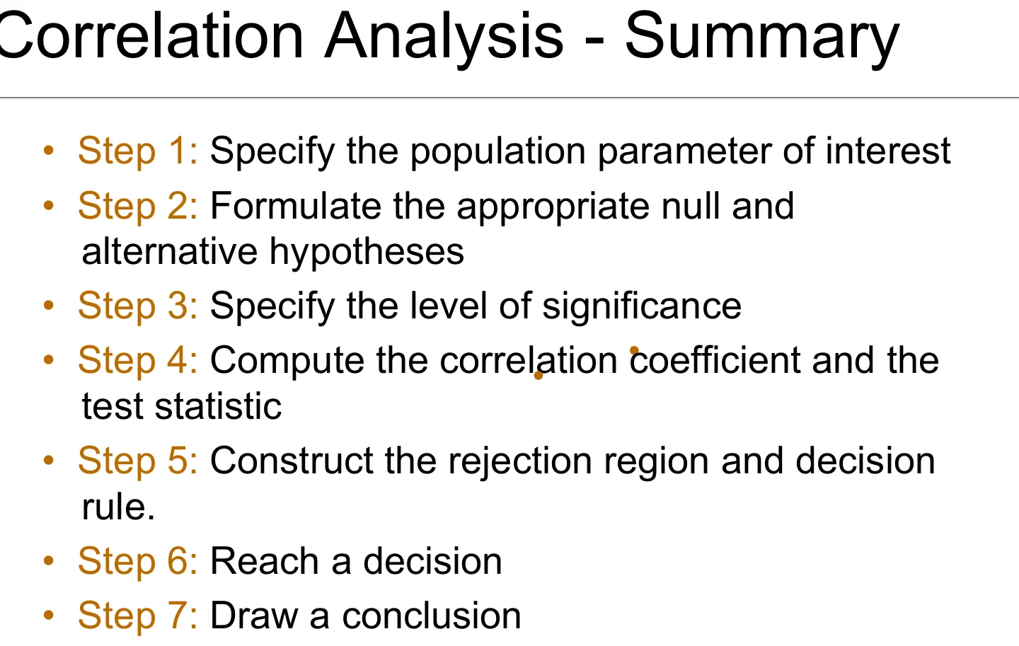 Correlation analysis, summarised in seven steps.