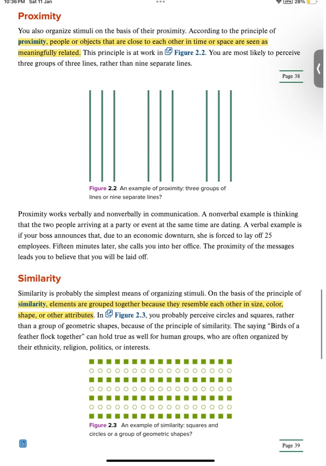 Perceptual grouping: proximity and similarity.