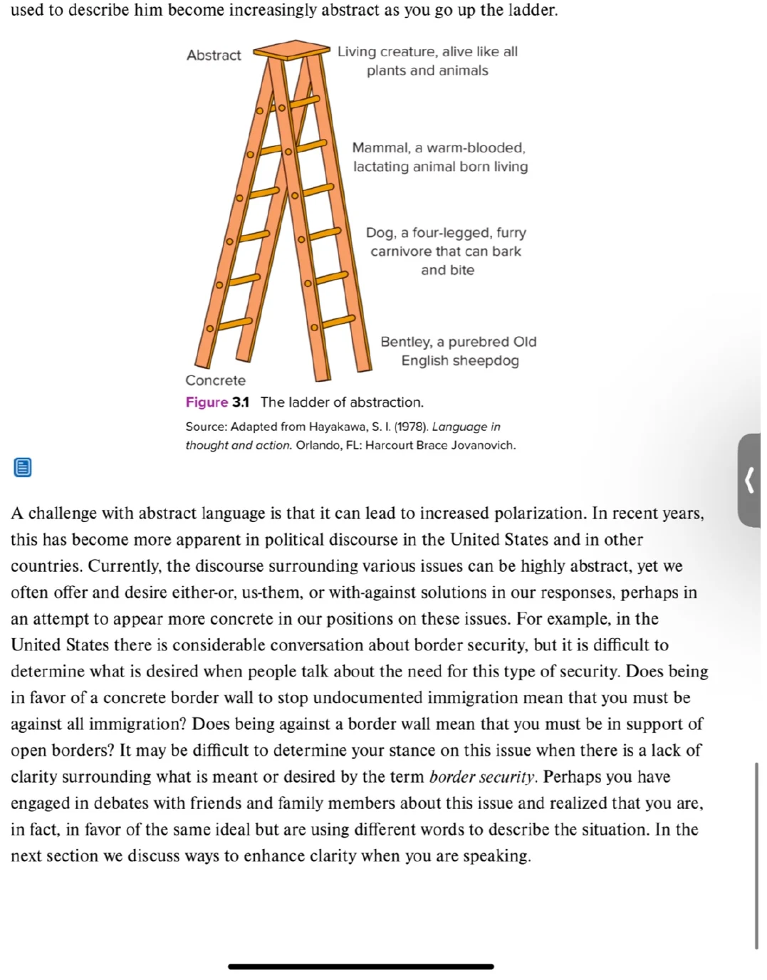 The ladder of abstraction: from concrete words to abstract ones.